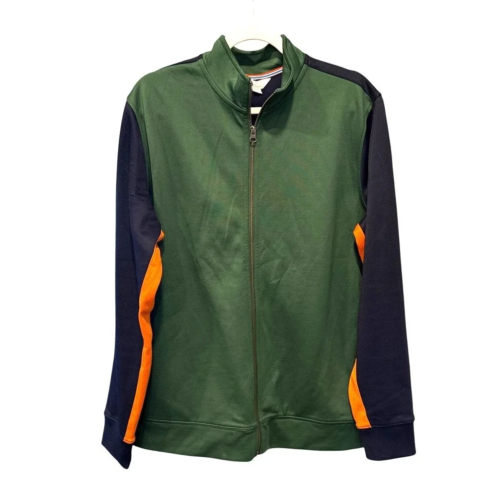 Boden Mens Track Jacket Full Zip Large Green Navy Orange Colorblock Athletic